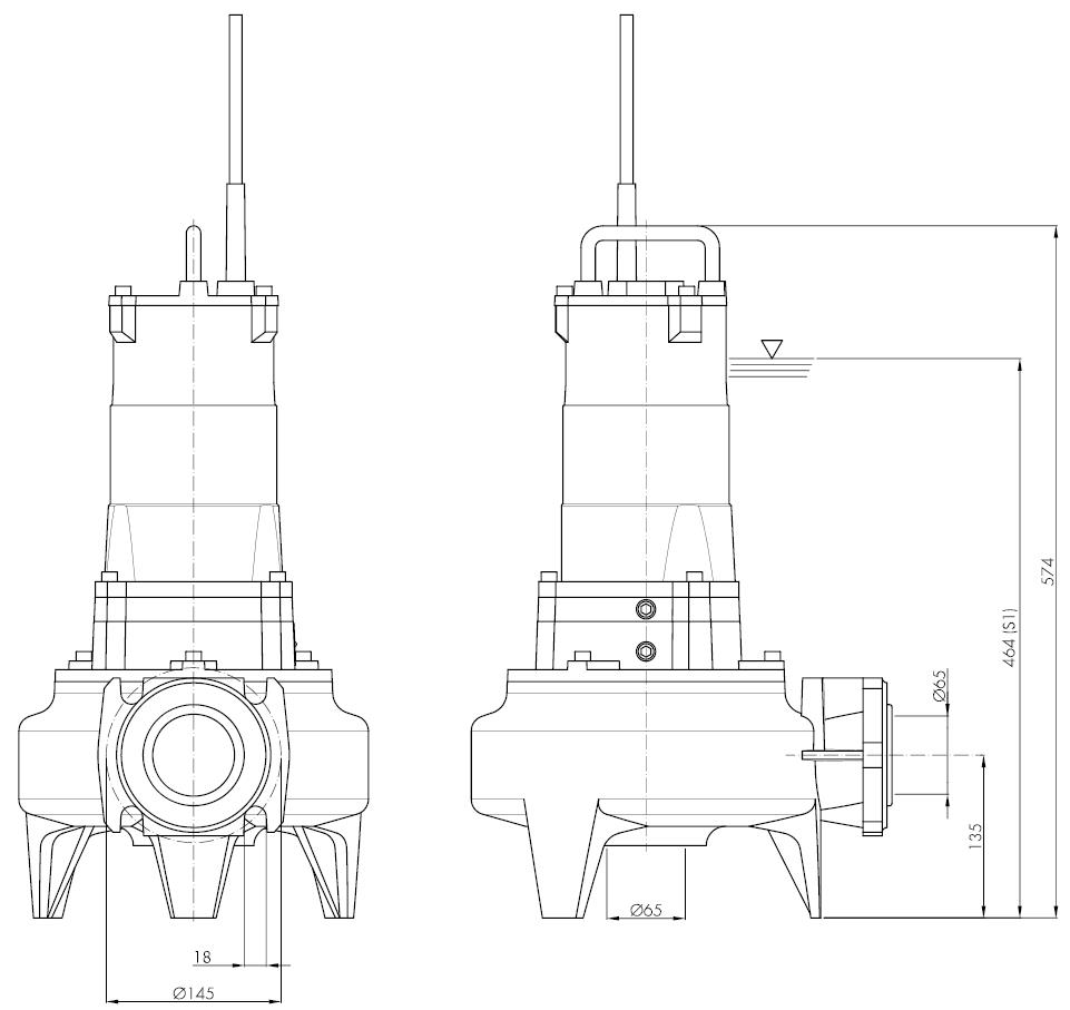 Погружной фекальный насос Hydropompe F 242T: Схема с размерами 1