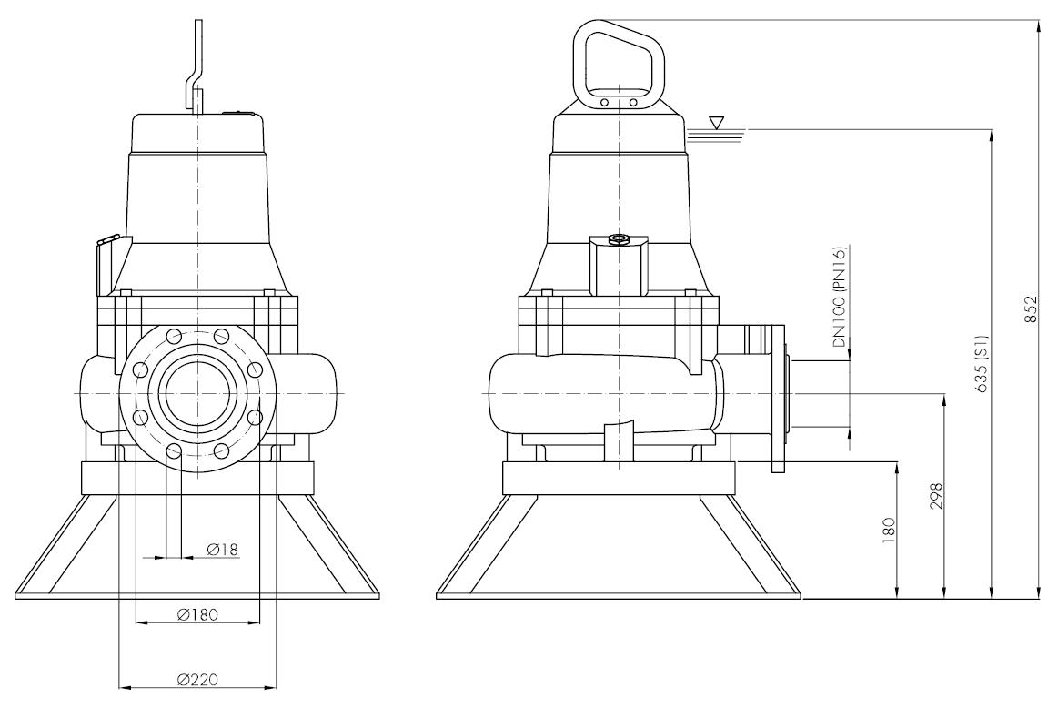 Погружной фекальный насос Hydropompe F 504/423: Схема с размерами 1