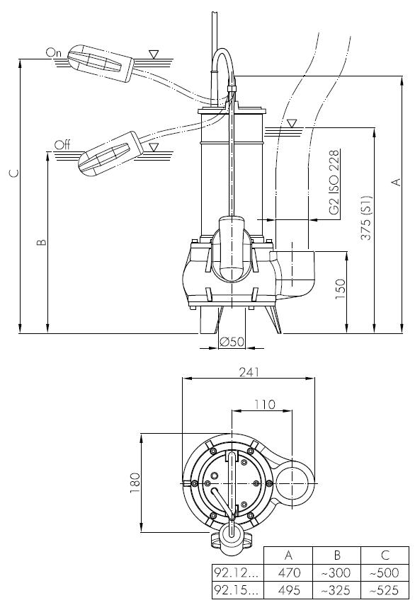 Погружной фекальный насос Hydropompe F 92.15XMV/G с поплавковым выключателем: Переносная установка