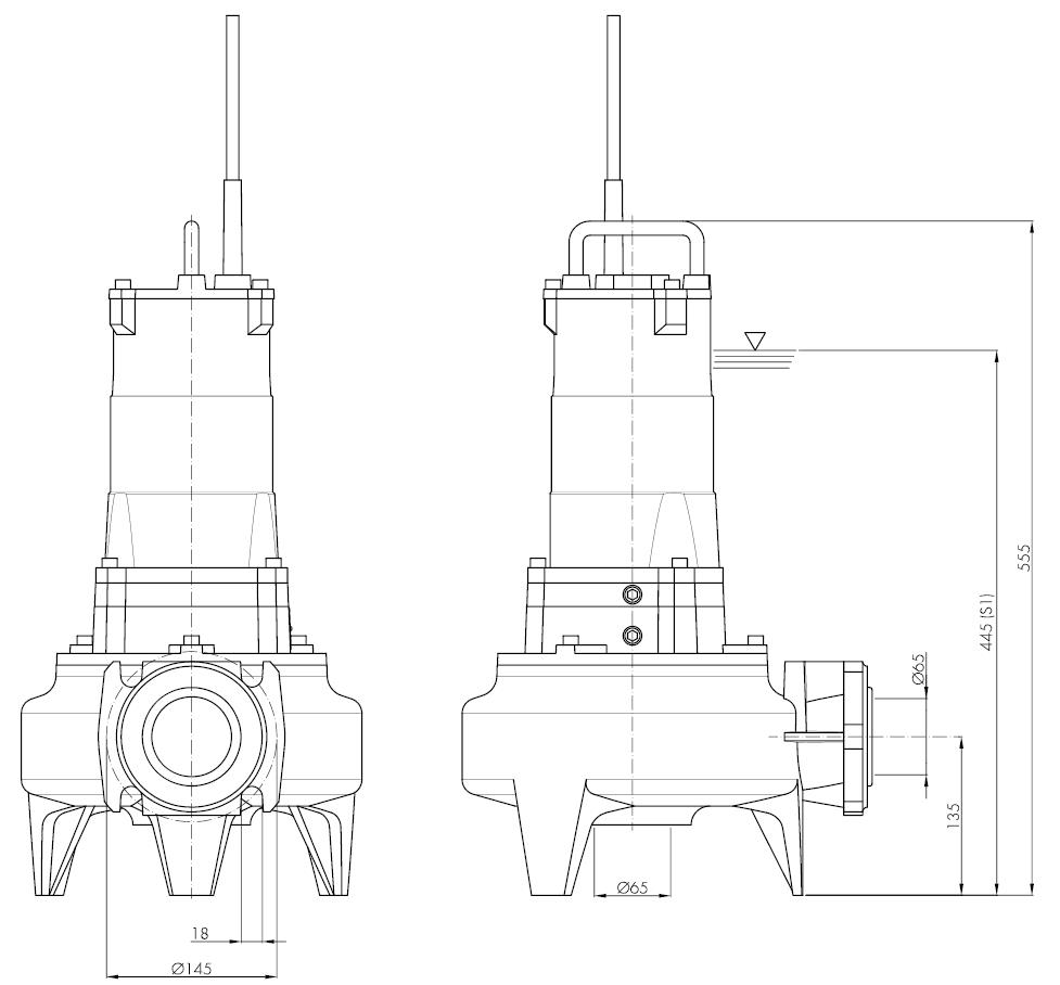Погружной фекальный насос Hydropompe FM N302T: Схема с размерами 1