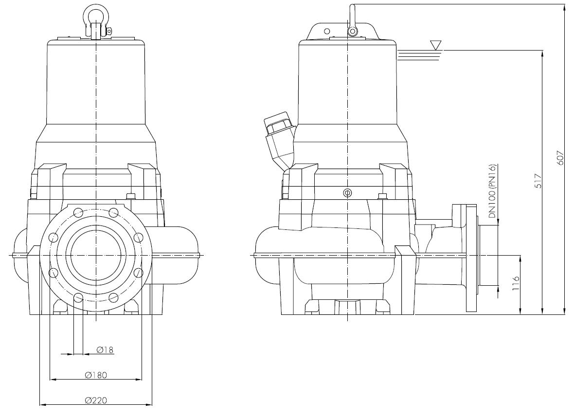 Погружной фекальный насос Hydropompe FM 1054/55: Схема с размерами 1