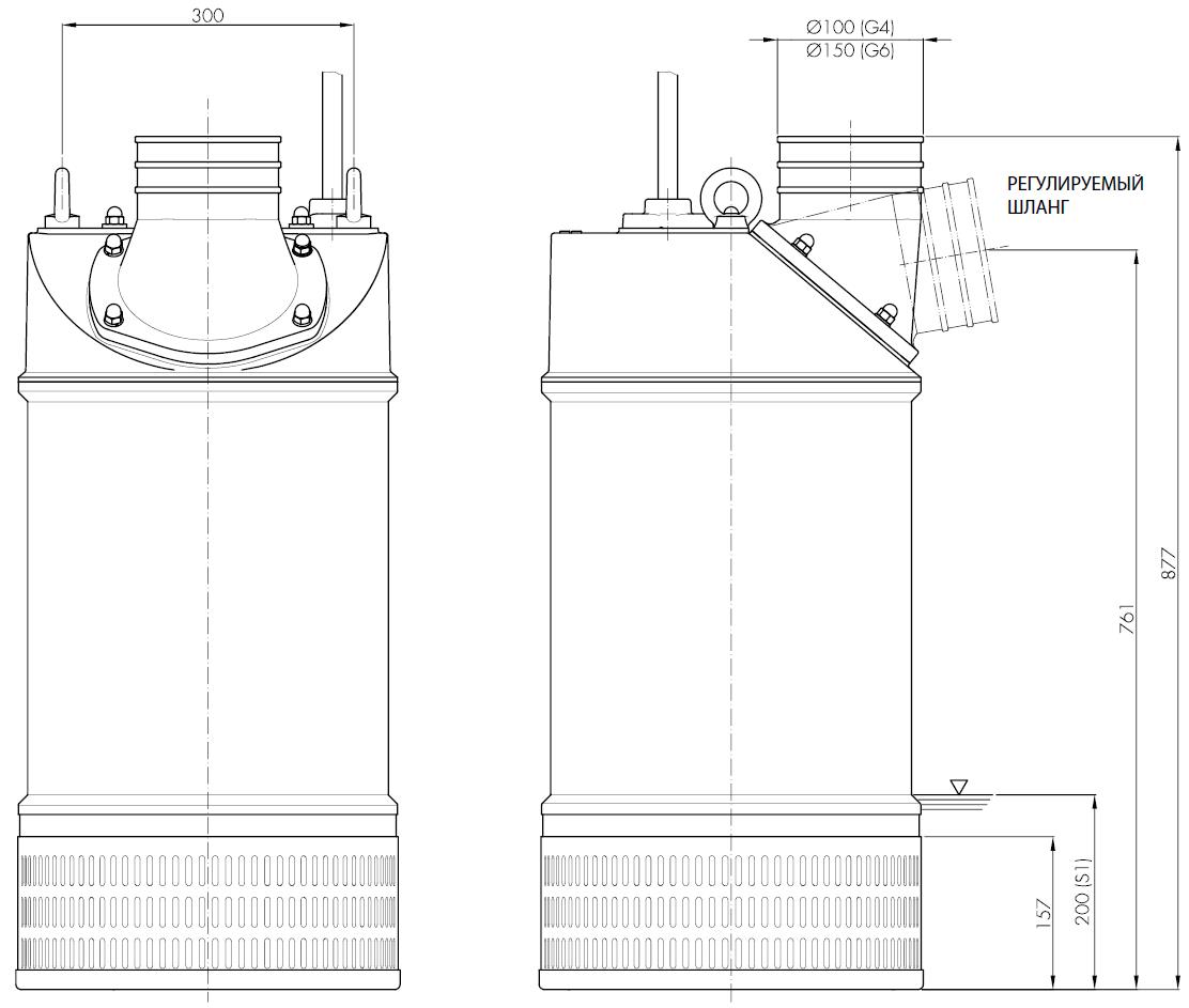 Погружной дренажный насос Hydropompe HYDRO 15K2 BP: Схема