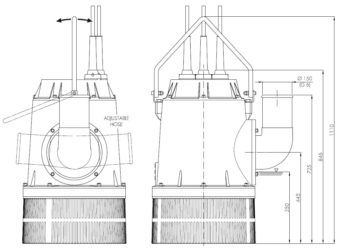 Погружной дренажный насос Hydropompe HYDRO 22K2: Схема с размерами 1
