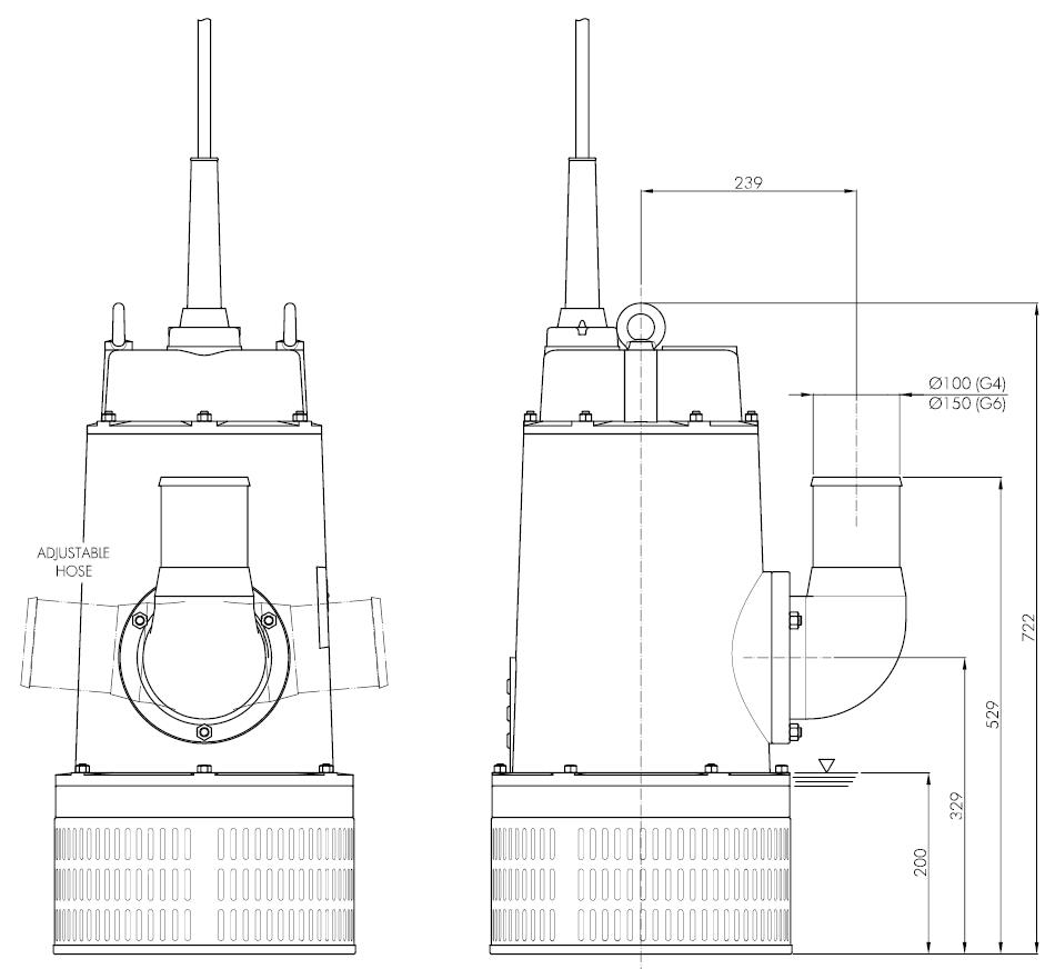 Погружной дренажный насос Hydropompe HYDRO 3200AP: Схема с размерами 1
