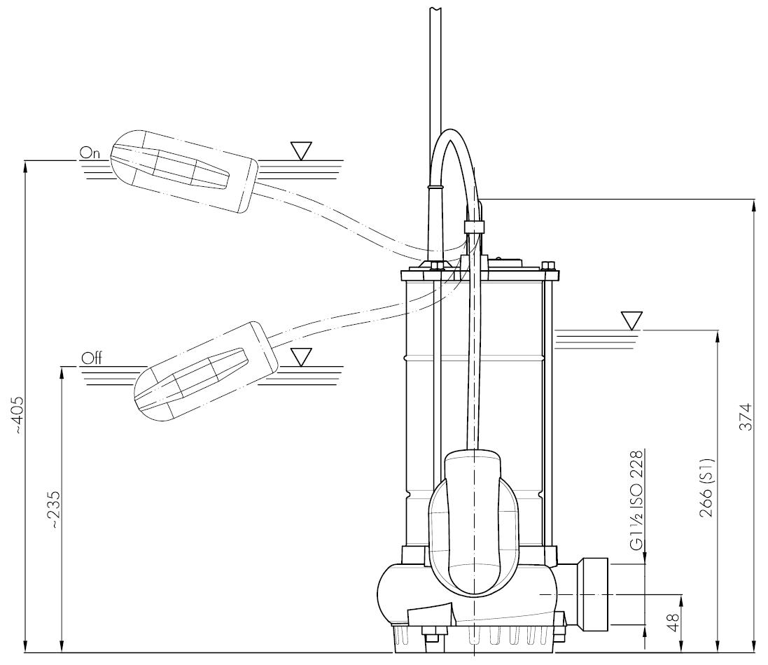 Погружной дренажный насос Hydropompe HYDRO 8XM: Схема с размерами 1