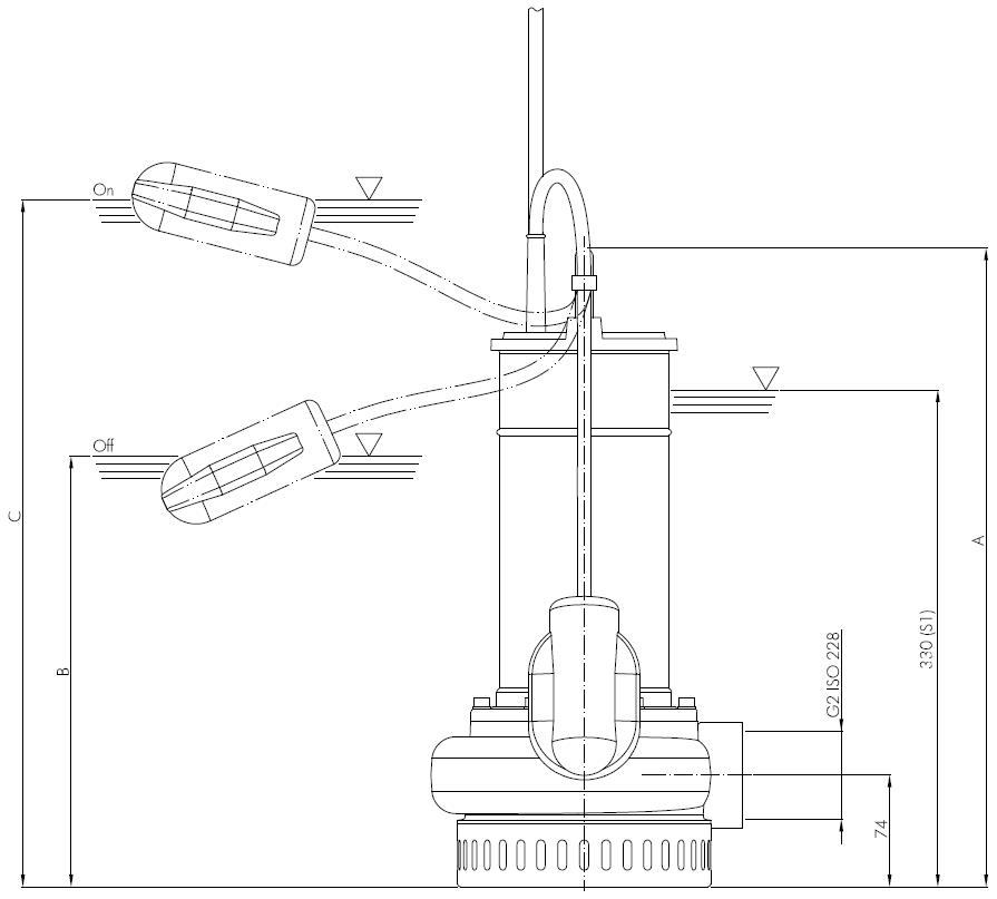 Погружной дренажный насос Hydropompe HYDRO 11XM: Схема с размерами 1