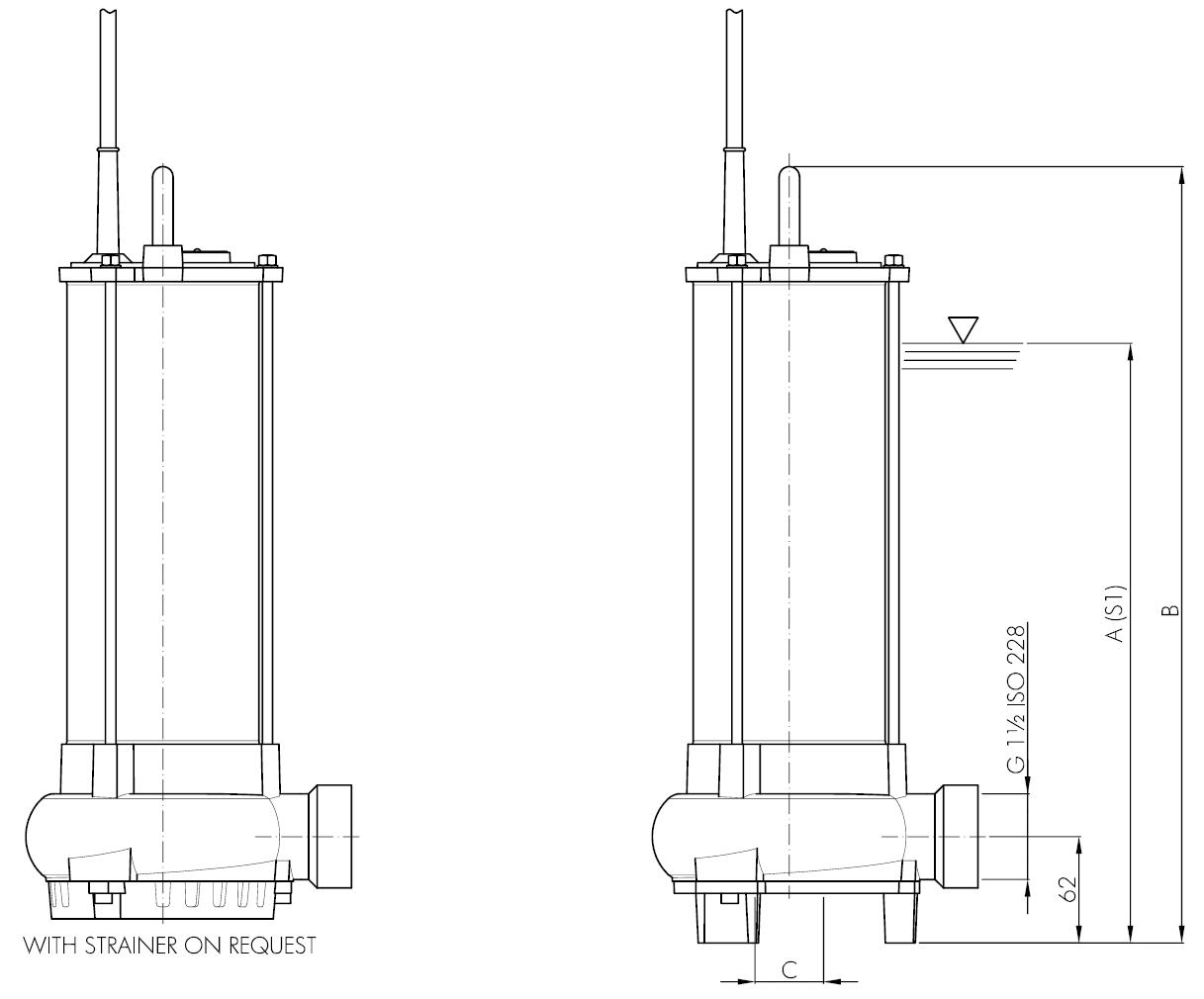 Погружной дренажный насос Hydropompe PX 7MP: Схема с размерами 1