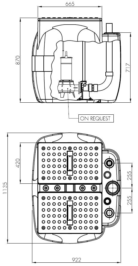 Бак для напорных станций Hydropompe P600H: Схема с размерами 1
